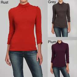  Womens 3/4 length Sleeve Sweater Knit with Shirring Turtle Neck Top