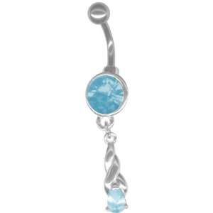   Navel Dropper Belly Ring (Aqua Color) Navel Ring Body Jewelry 14 gauge