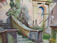   Tivoli Staircase in Villa d Este Gardens of Rome Watercolor  