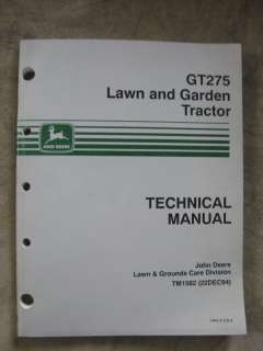 John Deere GT275 Lawn garden Tractor technical manual  