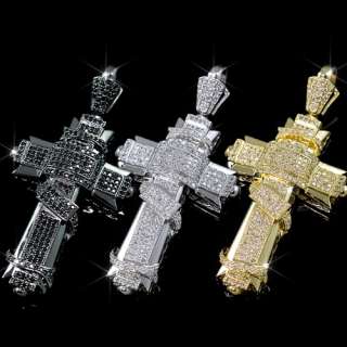 Mens Black/Silver/Gold Plated Bling Cross Pendant Iced Out Hip Hop 