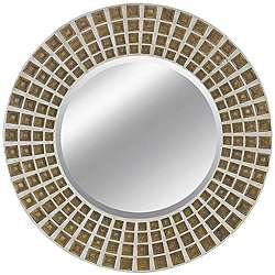 Round Framed Rustic Silver and Gold Mirror  