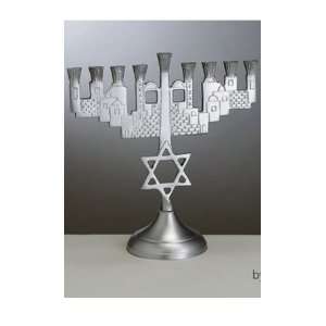   Jerusalem Motifs and Star of David Aluminum Menorah 