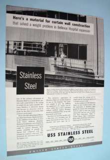   image of Bellevue Hospital in New York City 1954 Steel Print Ad  