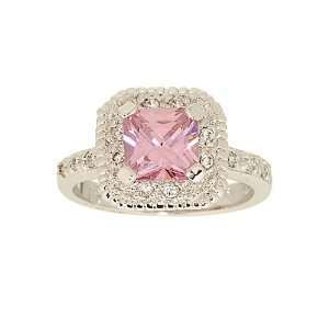   Engagement Style Ring in Pink Princess Cut Cubic Zirconia Size 6