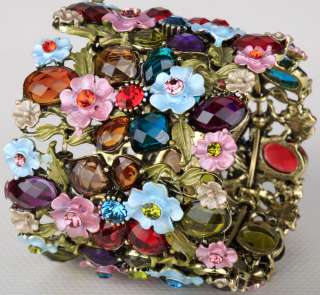 Vintage multi swarovski crystal flower cuff bracelet 28  