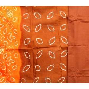 Orange and Brown Bandhani Tie Dye Suit from Kutch with Floral Woven 