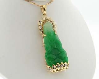 Estate Kwan Yin Buddha Jade Diamonds Solid 18k Yellow Gold 750 Pendant 