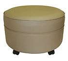 Large Round Storage Ottoman Footstool with Casters   Cobblestone Vinyl
