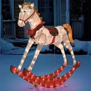   Animated Glistening Rocking Horse Christmas Yard Art Decoration  