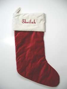   Barn RED VELVET White Cuff Christmas Stocking w/ the name SHEILAH New