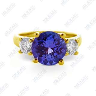 ROUND TANZANITE AND DIAMOND RING 2.50 CT AAAA COLOR  