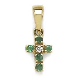   18 karat Gold with Diamond and Emerald, form Cross, weight 1.6 grams