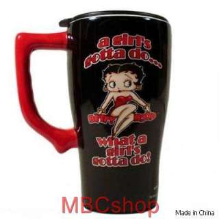 Betty Boop Ceramic Coffee Latte Travel Mugs, Java Cups, Plastic Lid 