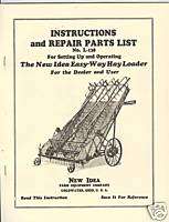 New Idea Easy Way Hay Loader Operator Manual w/ Parts List L 138 
