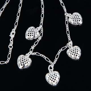 Fine Silver Plate 5 Heart Dangle Pendant Chain Necklace  