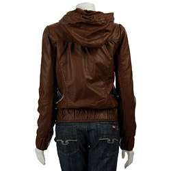 Miss Sixty Womens Faux Leather Jacket with Hood  