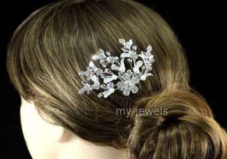 Bridal Wedding Flower White Faux Pearl Hair Comb T1357  