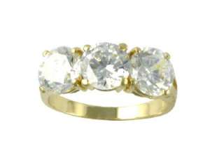 R26220 14K solid gold 3ct CZ round three stone ring  