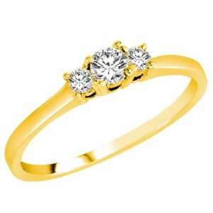  10K Yellow Gold 3 Three Stone Round Brilliant Diamond Ring 