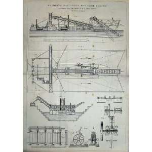  1876 Dredging Machinery Lake Fucino Engineering Diagram 