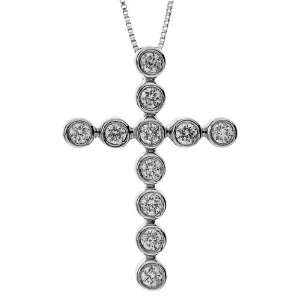   14k White Gold 1/4 cttw Colorless Diamond Cross Pendant, 18 Jewelry