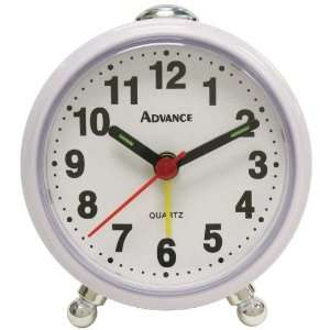 Advance Quartz Analog Round Footed Alarm Clock   White  