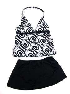 Speedo Tankini Womens Swimsuit Black and White Design Size 16  