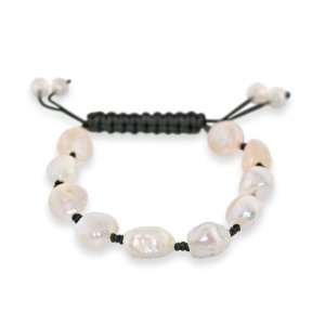    Freshwater Pearl & Black String Tibetan Shamballa Bracelet Jewelry