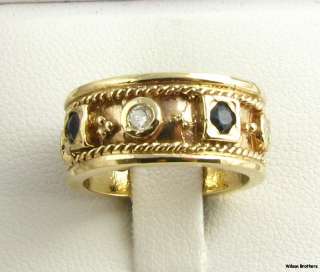   Genuine Sapphires & Diamond Band   14k Gold Ring Sz 5.25 Milgrain