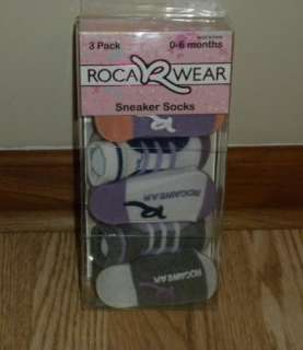 NEW 3pr Baby Girls Roca Wear Sneaker Socks SZ 0/6M Months  