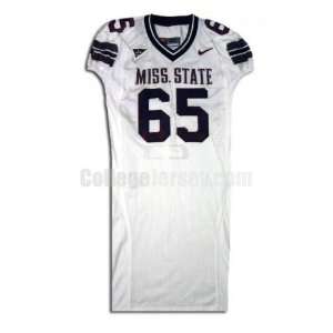  White No. 65 Game Used Mississippi State Nike Football 