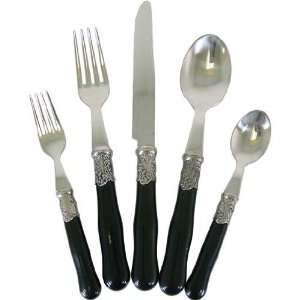  Black Ornate Handles 5 piece place setting cutlery set 