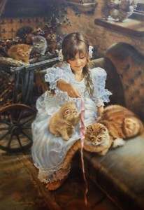 Playful Kittens by Sandra Kuck 2 Cats One LIttle Girl  