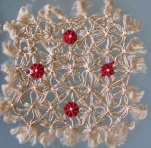 Vintage Chic Silky Doilies Shabby Hand made beige/red  