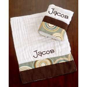    The Baby Habit Cocoa Rings Personalized Burp Cloth Set Baby
