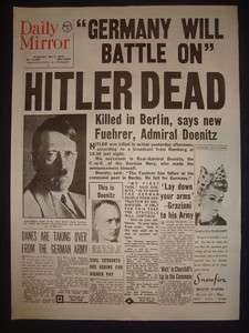 LX2 WWII HITLER DEAD BERLIN DOENITZ NAZI MAY 2 1945 REPRINTED 