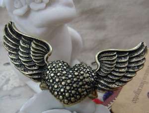 vintage antique style bronze / silver angel wings stretch ring  