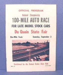 1960 USAC Du Quoin, IL 100 Mile Stock Car Race Program  