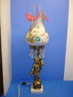 FENTON MOSS ROSE CHERUB PILLAR POPPY LAMP  