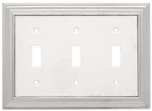 CHROME WHITE Triple Switch Cover Wall Plate 126312  