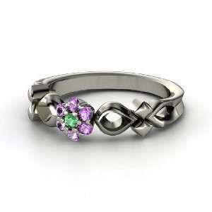  Corsage Ring, Sterling Silver Ring with Emerald & Amethyst 