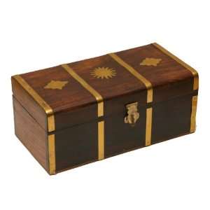  8 Wooden Treasure Chest Box with Brass Inlay 