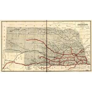  1886 Railroad Map of Nebraska by Burlington Route