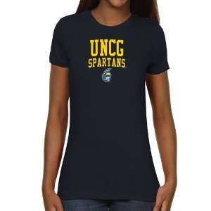 UNC Greensboro Spartans Ladies Team Arch Slim Fit T Shirt   Navy Blue