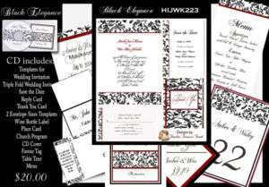 Delux Red Black Elegance Wedding Invitation Kit on CD  