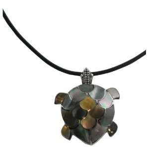   Shell Turtle Charm Pendant On Leather& Sterling Silver Cord Necklace