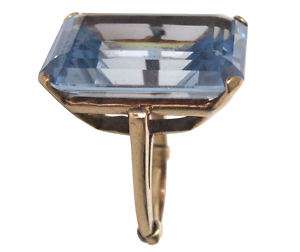 50 ct Blue Topaz Emerald Cut 10K Gold Ring  
