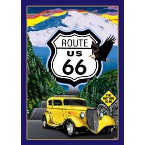  Sign Route 66 Yellow Hot Rod