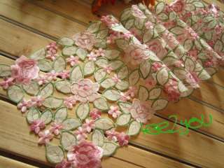 Stunning Pink Roses Cutwork Embroidered Table Runner 11x67  